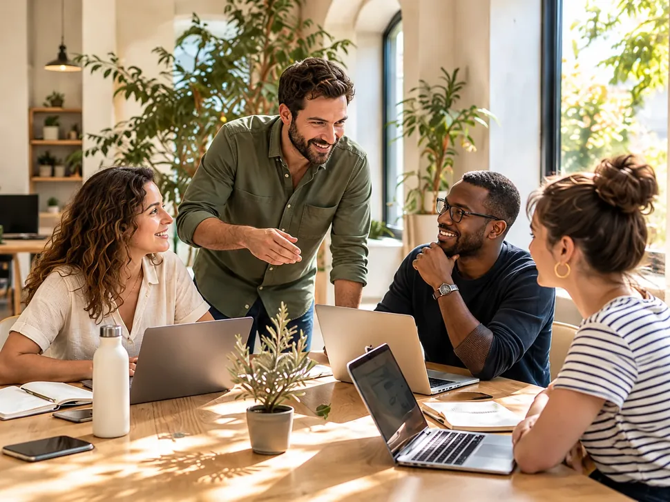 Illustration d’un atelier où des entrepreneurs pratiquent ensemble sur leurs ordinateurs
